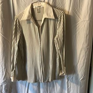 Rafael zip up Top size medium- Dark gray stripes.. White collar and cuffs.